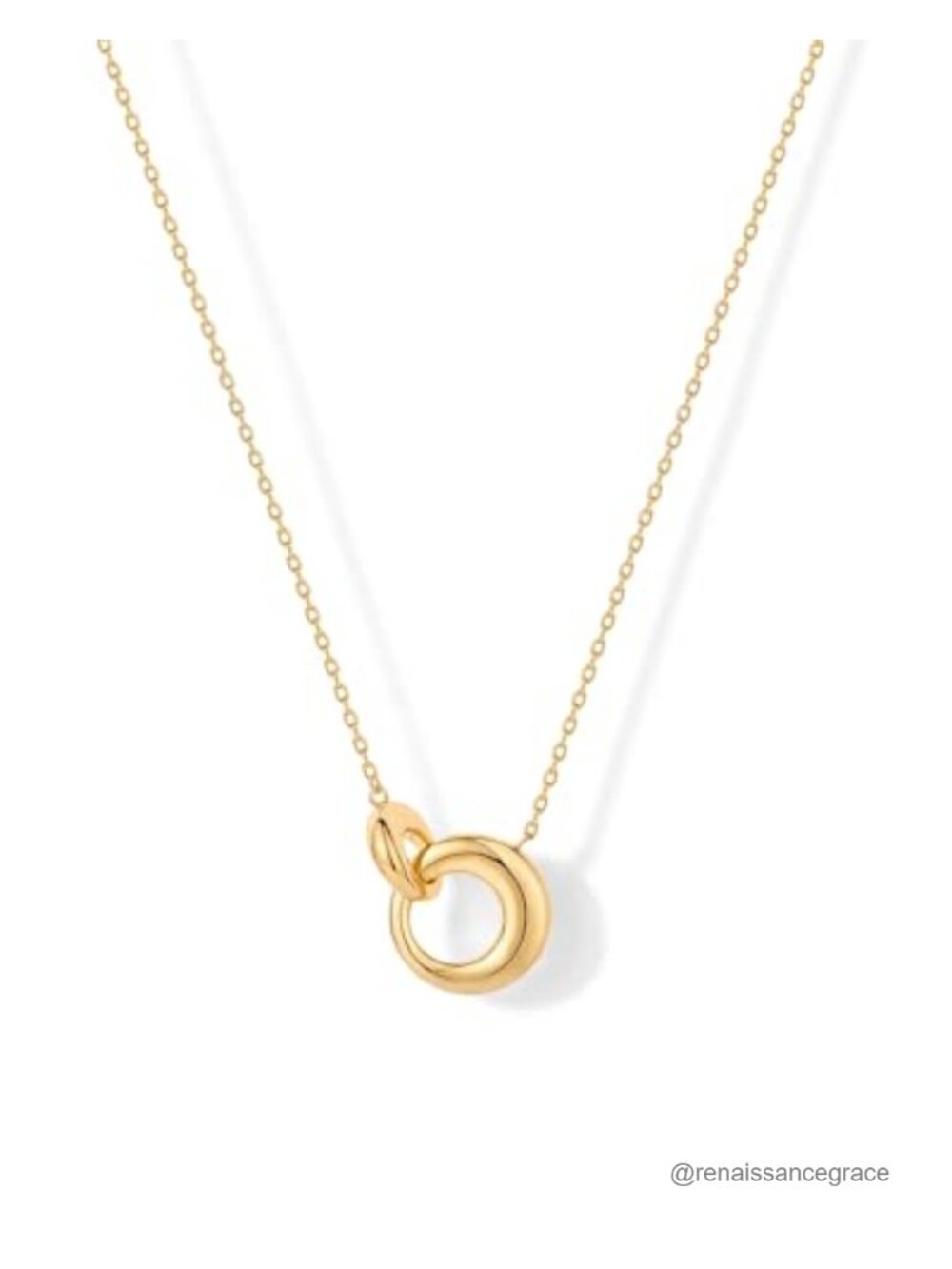 14K Gold Plated Dainty Interlock Pendant Necklace for Women - Circle Link